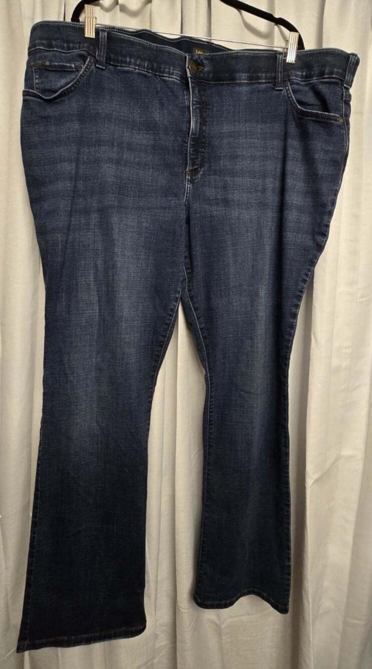 Lee Flex Motion Plus Size 28W Tall Mid Rise Bootcut Blue Stretch 5-Pocket Jeans - Picture 5 of 11